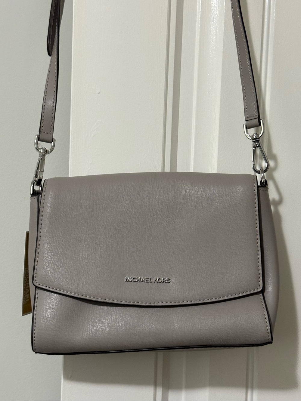 Michael Kors Taupe Leather Crossbody Bag with Silver Hardware